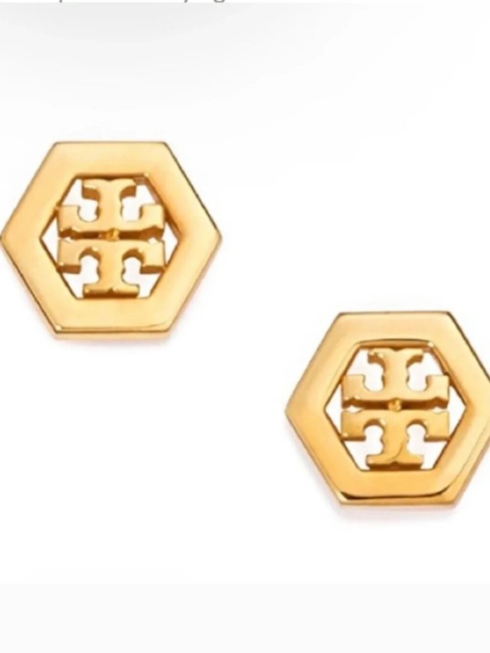 Tory Burch Gold Hexagon Logo Stud Earrings Minimalist Designer Earrings